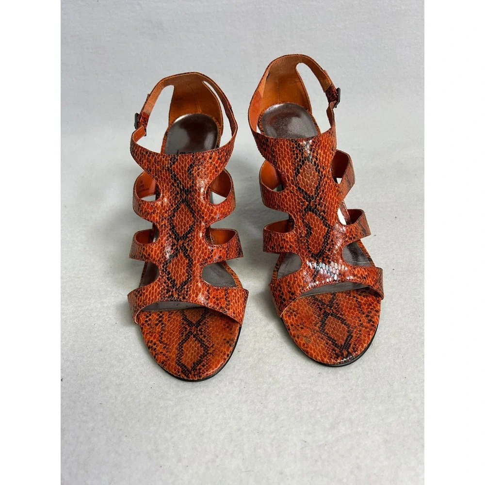 Mob Wife Animal Print Impo Womens‎ 9M Orange Snakeskin Caged Block Heel Sandals